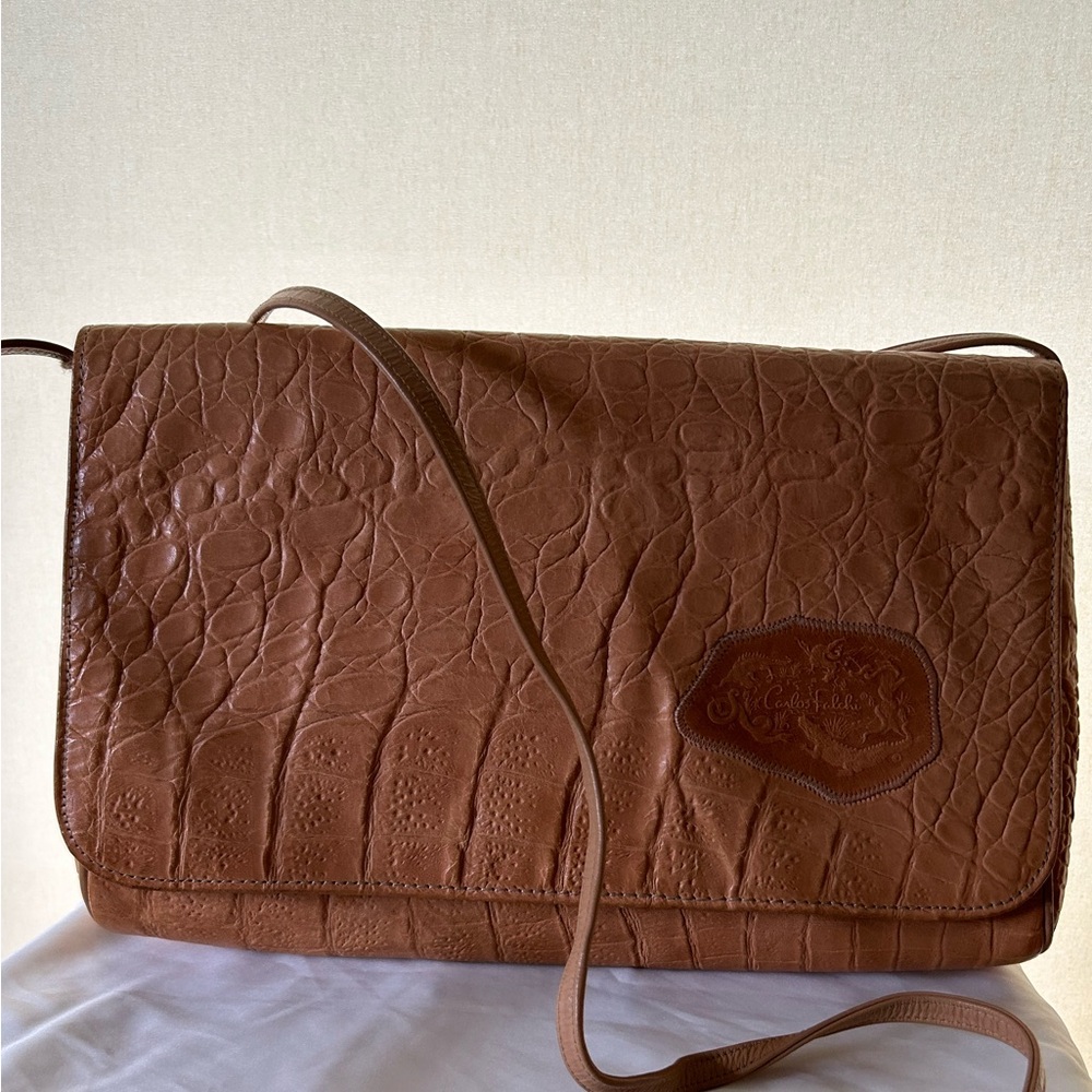 Vintage Carlos Falchi tan coloured printed alligator leather bag. Good condition